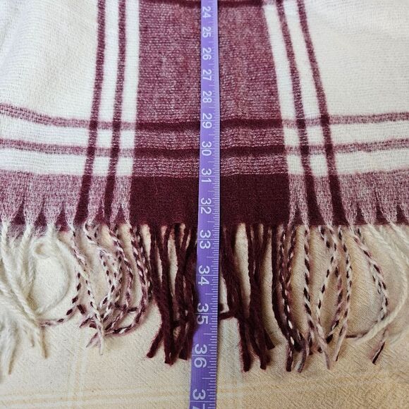 Banana Republic Mariana Deep Red Plaid Fringe Cashmere Blend Poncho Wrap Sweater - Picture 10 of 10